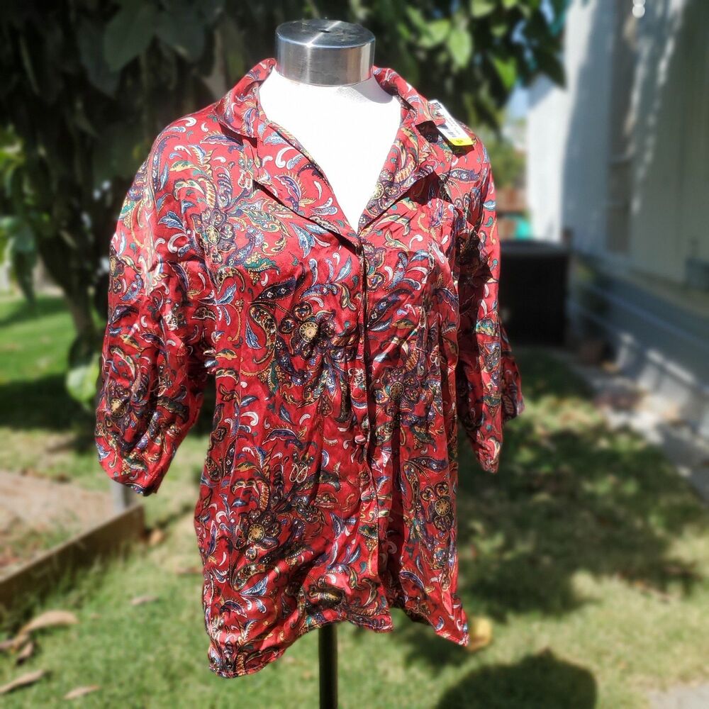 Silk By August Silk Button Down Shirt Size Small
